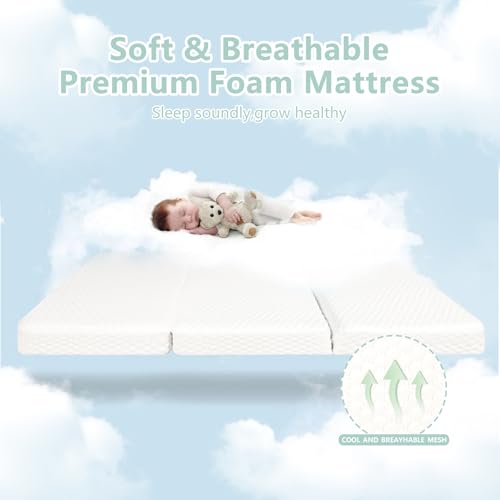 Image of Pack and Play Mattress, 38x26 Dual-Firmness Memory Foam Trifold Pack n Play Mattresses Topper with Carry Bag, Portable Travel Baby Mattress for Pack N Play