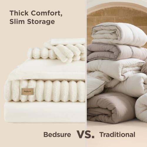 Image of Bedsure Gentlesoft 2-in-1 King Size Comforter Set and Detachable Fluffy Blanket, Cream White Bedding Set For All Season Use, Detachable Design for Space Saving (Includes 2 Pillow Shams, 2 Pillowcases)