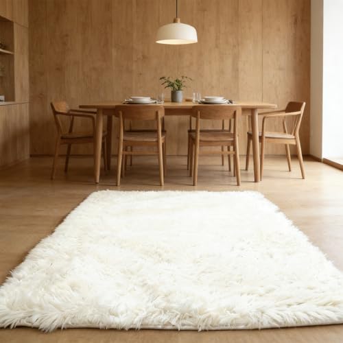 Tapis de salon blanc à poils longs moderne idéal pour réchauffer une chambre ou un bureau lumineux - 2