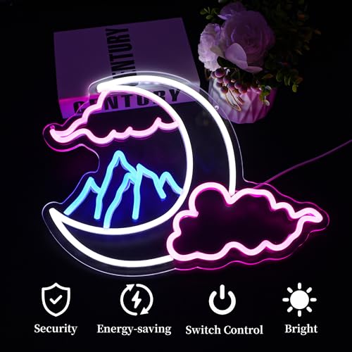 Image of Cloud Moon Mountain Neon Sign Led Neon Lights Neon Signs for Wall Decor Light Up Sign for Birthday Party Club Gift