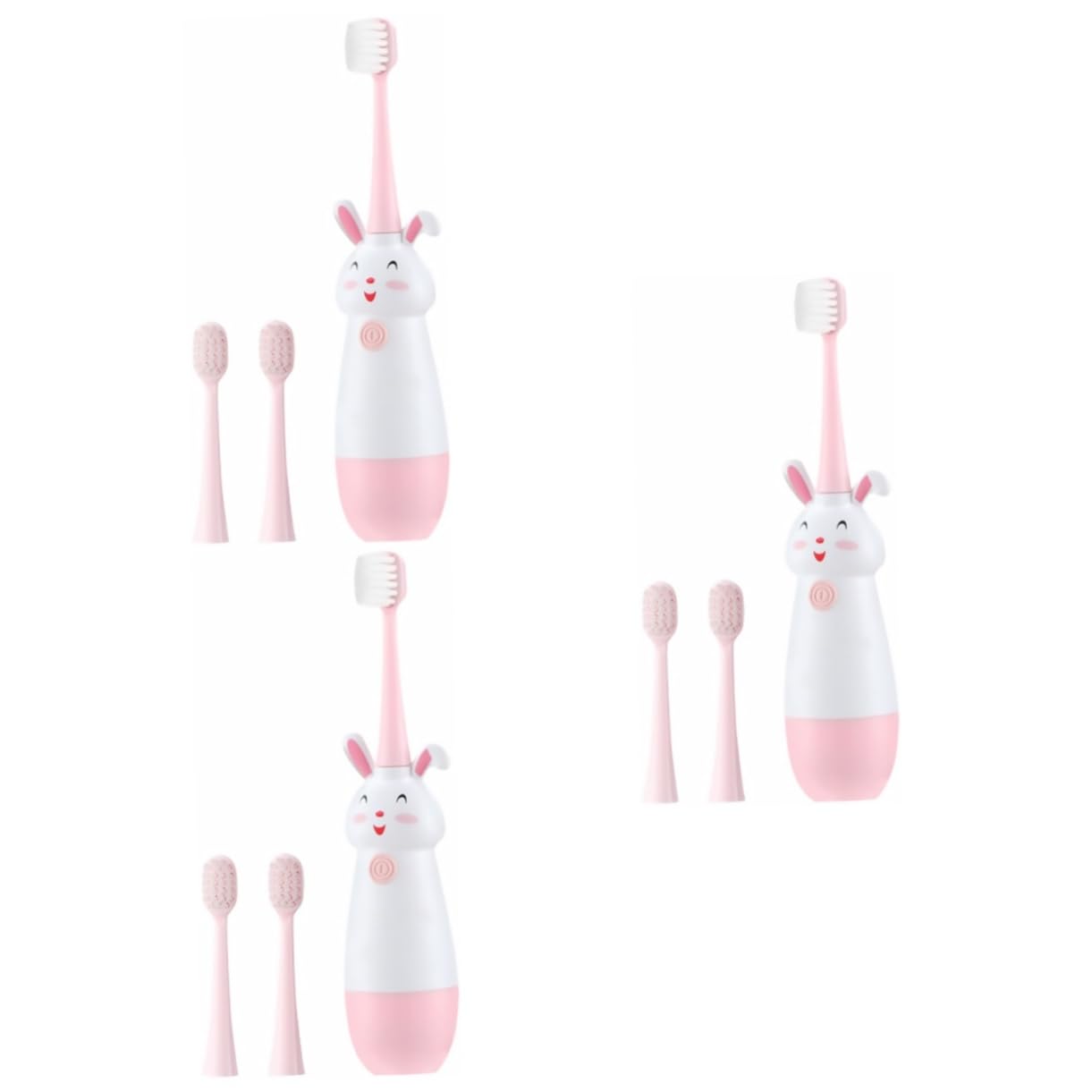 GLEAVI 3sets Spazzolini Elettrici Per Ragazzo Ragazza Forma Di Cartone Con Vibrante Testine Di Ricambio Manico Antiscivolo Colore Rosa