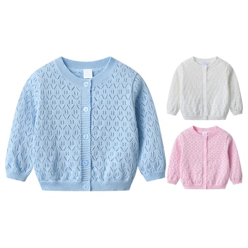 Toddler Kids Girls Knit Cardigan Sweater Teen Long Sleeve Button Down Eyelet Knitted Outerwear for Fall School Uniform