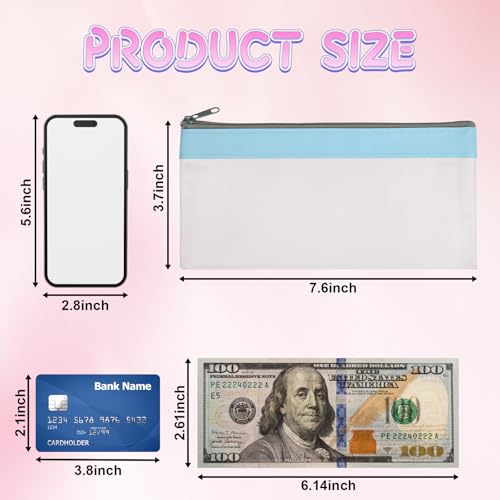 4 Pack Multi-Purpose Money Pouch, Cash Envelopes with Zipper, Money Bags Clear Bank Deposit Coin Bag for Coin, Deposit, Checks, Receipts, Passport (Color B)3