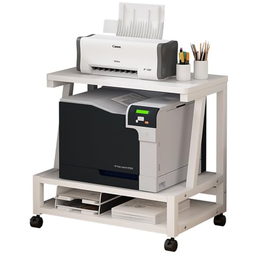 Rollender Druckerständer mit Rädern unter dem Schreibtisch, Druckerwagen, mobiles Druckerregal mit Aufbewahrung, Heimbüro, Weiß, 55,9 x 30,5 x 53,3 cm