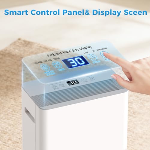 Image of 2500 sq.ft Dehumidifier for Home and Basement,Max 34 Pints Dehumidifier with Drain Hose,Ultra Quiet with Auto Defrost,Three Modes,Intelligent Dehumidifier for Bedroom,Bathroom,Large Room(Cream)