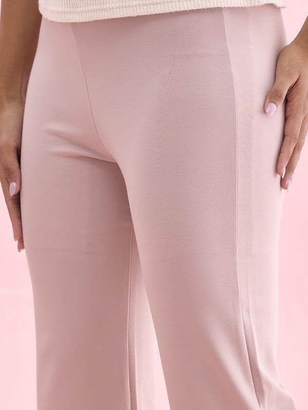 Image of GO COLORS Soft Cotton Stretch Flared Pant Full Length for Women| Breathable, High Rise