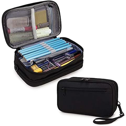 Pencil Case, VX VONXURY Large Capacity Pencil Pouch Bag with Two Compartments Pencil Holder Cosmetic Bag Stationery Organizer for School,Office(Black)) Cover