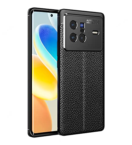 Image of Golden Sand Cover Vegan Leather Texture Series Shockproof Armor TPU Back Cover Case for Vivo X80, [Not for Vivo X80 Pro] Mobile Phone, Black