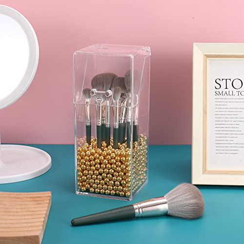 Image of Sooyee Makeup Brush Holder,Makeup Brush Organizer with 8mm Gold Pearls,Dustproof Makeup Brush holder with Lid