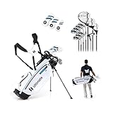 Bolsa de Golf Duradera y Organizada: La bolsa de golf impermeable protege su equipo y mantiene el orden. Ofrece múltiples compartimentos, un diseño de tope de 5 vías, ganchos para toallas y guantes, soporte para paraguas, bolsillos impermeables y dos bolsillos frontales para fácil acceso.