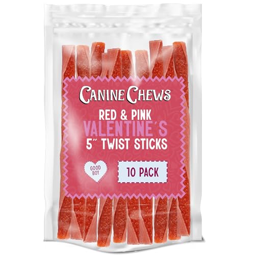 Canine Chews Rawhide Free Dog Twist Sticks - Delicious Apple Flavor Dog Valentines Treats, Crunchy Valentine Dog Treats - Flavorful Snacks Dogs Love - 10pk