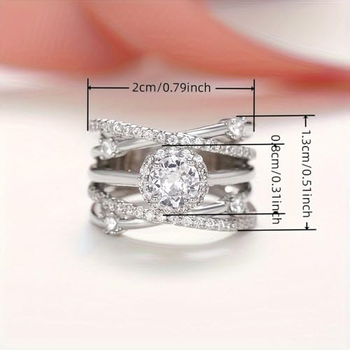 White Golden Plated Copper with Trendy Multilayer Cubic Zirconia Engagement Rings Wedding Bridal Band Promise Rings Evening Parties Anniversary Valentine's Day Gifts Eternity Bands for Women2