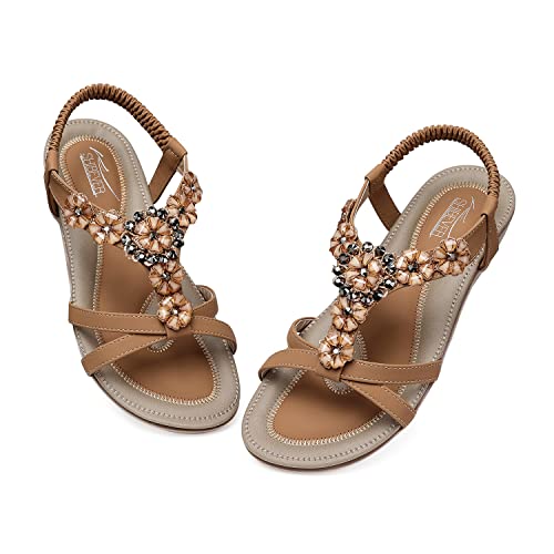 Image of SHIBEVER Dressy Flat Women Sandals: Comfortable Arch Support Womens Sandal | Summer Dress Flowers Boho Back Strap Open Toe Women's Sandals - All Day Comfort Walking Casual Wedding Woman Sandal Shoes