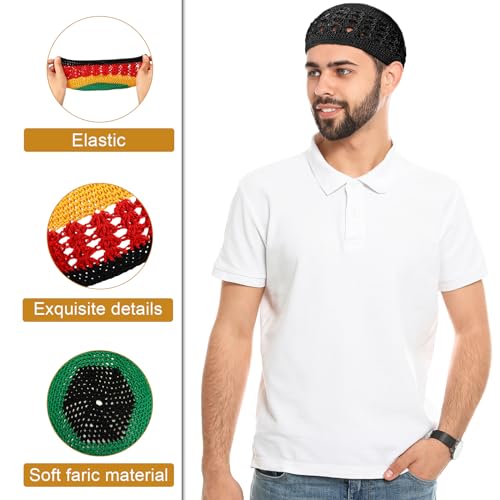 Image of Boyiee Kufi Hat for Men Muslim Knit Kufi Cap Crochet Beanie Skull Beanie African Hat for Men Women