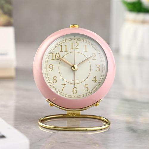 DUANxiaoyanK Reloj despertador, reloj despertador analógico retro, relojes de noche silenciosos, con luz nocturna, reloj despertador redondo de viaje, para el hogar (rosa) - imagen 6