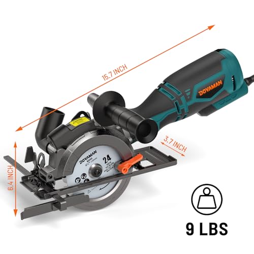 Image of DOVAMAN Circular Saw, 5.8A Mini Circular Saw with Laser, 3500rpm, Metal Auxiliary Handle, Cutting Depth 1-11 /16 inch (90), 1-3 /8 inch (45), 6 Saw Blades Ideal for Wood, Soft Metal, Plastic, Tile, Blue