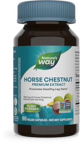 Nature's Way Horse Chestnut Extract, Premium Extract, Promotes Healthy Leg Veins*, 250 mg per Serving, Vegan, 90 Capsules (Packaging May Vary) : Everything Else