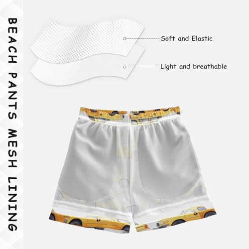 Pigsaly Boys' Swim Board Shorts Watercolor Sportcar Yellow Taxis Car Boy's Swim Trunks Kids Swimwear XS4