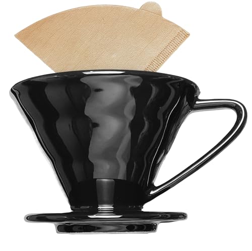 SCULPRIV Pour Over Coffee Dripper V60 Ceramic, Pour Over Coffee Maker Porcelain, compact clever coffee dripper for home, office & beginners, and also suitable as a new job gift.