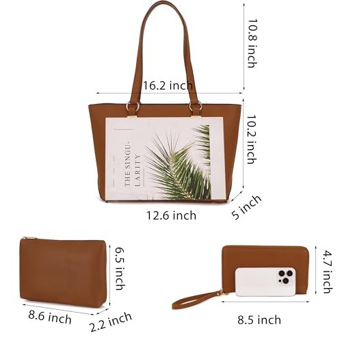 Image of Qiyuer Versatile Daily Purses with RFID Wallet for Women Tote Handbag Set | 3PCS, Fits 13 inch Tablet, Sturdy Vegan PU, Spacious, Work Use, Shoulder Satchel, Large Clutch Wallet, Makeup Bag, Ideal Gift