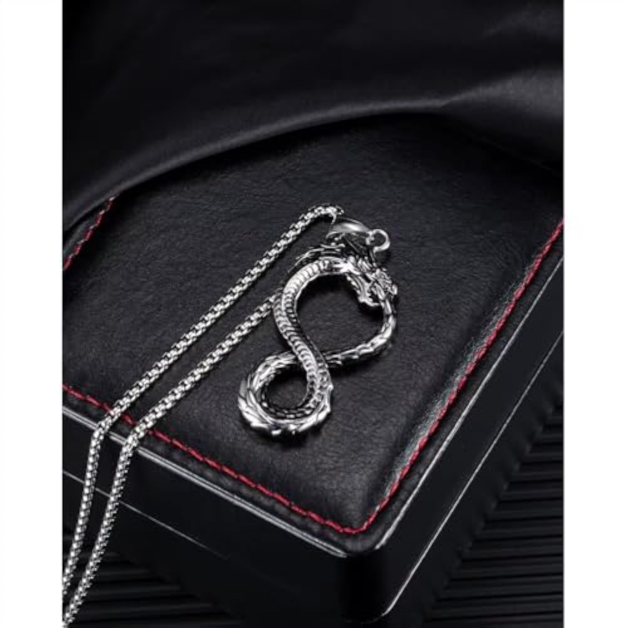 Men's Stainless Steel Silver Open Mouth Dragon Pendant Necklace