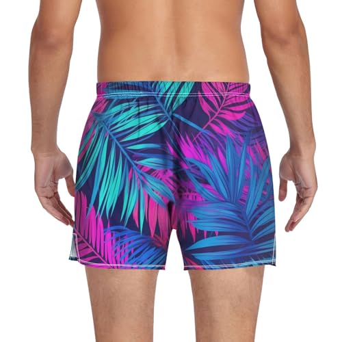 Tropical Palm Leaves Pink Men's Cotton Boxer Shorts Moisture-Wicking Underwear Sleep Shorts with Button Fly S-2XL2