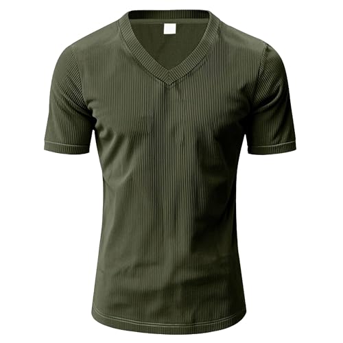 T-shirt fitness col V en velours côtelé homme pour un style décontracté