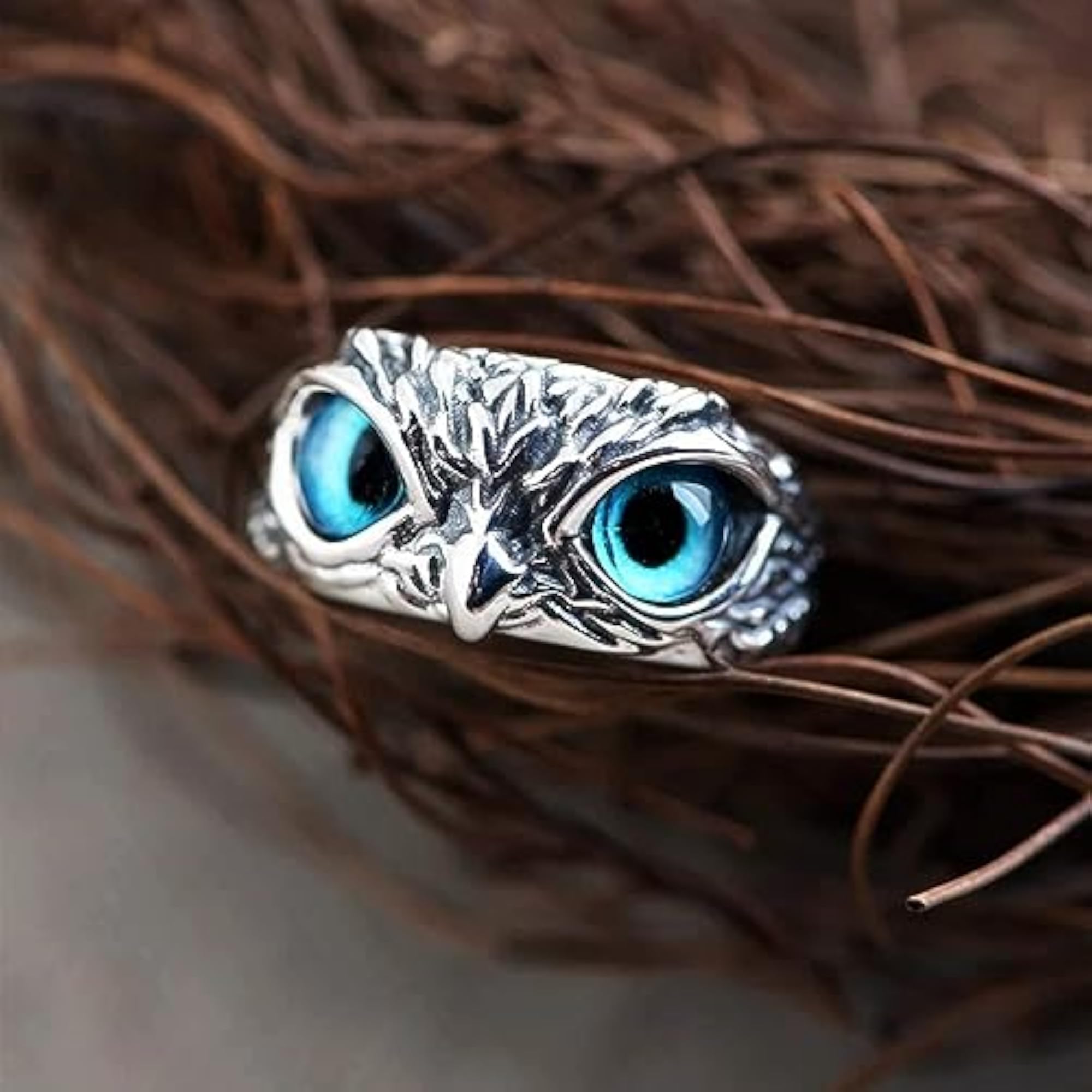 Unisex Adjustable Owl Eye Evil Eye Ring, Retro Animal Design