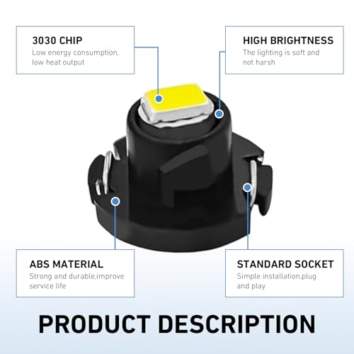 Image of 10PCS T4.2 LED Bulb Car Interior Lights, T4 Bulbs Dash Light, 10mm Base 3030 SMD Chip Neo Wedge LED Instrument Cluster Bulb, Super Bright Climate Control Switch Indication Bulbs (White)