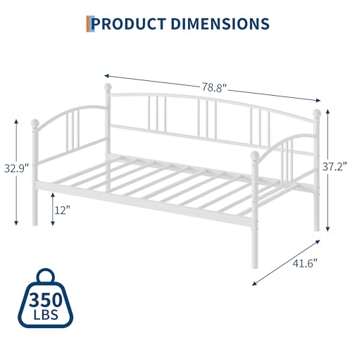 Image of Garvee Twin Daybed, Sturdy Metal Daybed with Arched Headboard and Steel Slat Support, Sofa Bed for Living Room Bedroom and Guest Room, White