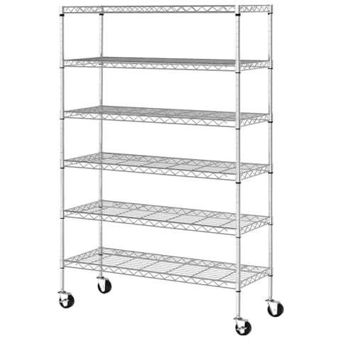YYkokocat 48" x 18" x 82" Metal Shelving Unit NSF Storage Racks with Wheels/Leveling Feet 6 Shelf Adjustable Heavy Duty Garage Shelves for Kitchen Basement, 2100LB Capacity, Chrome Cover