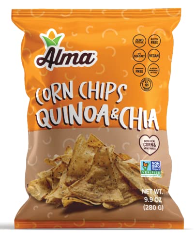 Alma Corn Chips With Quinoa & Chia - Never Crushed Gluten Free & Low Calorie Healthy Snacks Made With Real Vegetables & Sea Salt - Low Carb - Low Sodium - Cholesterol Free - Non Gmo - 9.9 Oz Bags - 2 Pack #TOP3