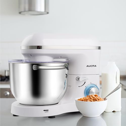 Image of Aucma Stand Mixer,6.5-QT 660W 6-Speed Tilt-Head Food Mixer, Kitchen Electric Mixer with Dough Hook, Wire Whip & Beater (White, 6.5QT)