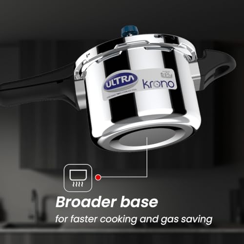 Image of Ultra Triply Krono Pressure Cooker 3 Litre | Whistle Counter | Spillage Control | AISI 304 Food Grade Stainless Steel Cooker | 5 Years Warranty | 1.2 MM Lid Thickness | Induction Compatible