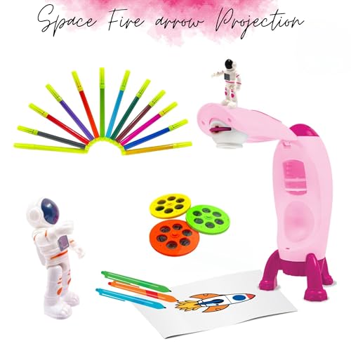 Image of Attractive Space Rocket 1PCS with Light, 3 Latren Astronaut Slides & Water Colors for Kids Smart Projection Drawing Machine Projector for Girls and Boys Birthday Gift for Children(Pink Theme)