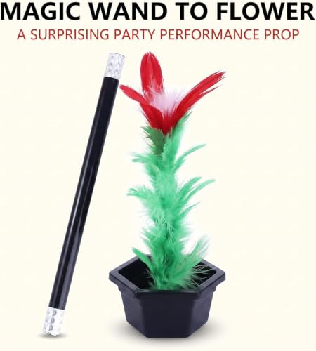 Image of JJLFresheners Black Magic Wand Set: Magic Wand & Flower, Unisex, Ages 6+, Magic Trick, Close-up Magic, Indoor Use