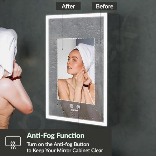 Image of Plantex 304 Stainless Steel Bathroom Mirror Cabinet /Mirror Cabinet for Wash Basin /Bathroom Organiser with Mirror -Chrome (16x24 Inch /LED, Defogger & Bluetooth)