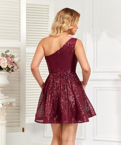 Sukleet Sparkly One Shoulder Homecoming Dresses Short Prom Dress Sequin Mini Cocktail Party Dress2