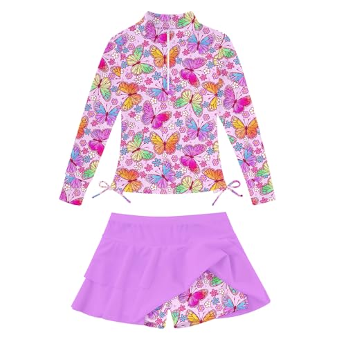 Image of Vogseek 3-12T Girls Swimsuit Long Sleeve Rashguard Bathing Suits Swim Set