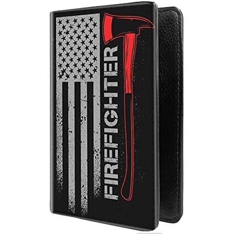 TROFUNG PU Leather Passport Holder Travel Wallet RFID Blocking Card Case Cover With Unique Pattern (Firefighter and Flag of USA-1) Cover