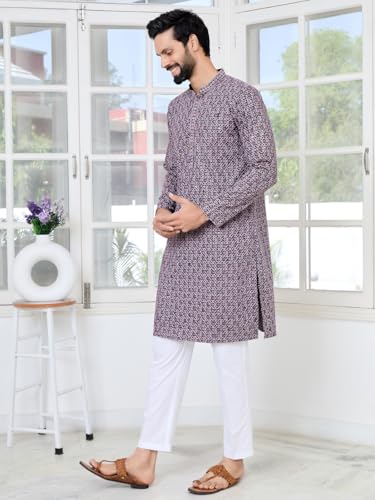 Image of See Designs Men's Full Sleeve Mandarin Collar Men Embroidered Straight Long Kurta - Festive Collection