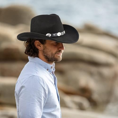 Utaly Womens Felt Western Cowboy Hats for Men Wide Brim Cowgirl Fedoras Hat with Belt Buckle - Image 3