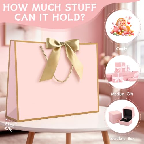 Image of JMANNI Gift Bags with Handles, 13 inch Medium Gift Bag for Presents, 4 Pcs Bags with 8 Tissue Paper and 4 Cards for Graduation Baby Shower Wedding Fathers Day Mother's Day Birthday Party(pink-gold)