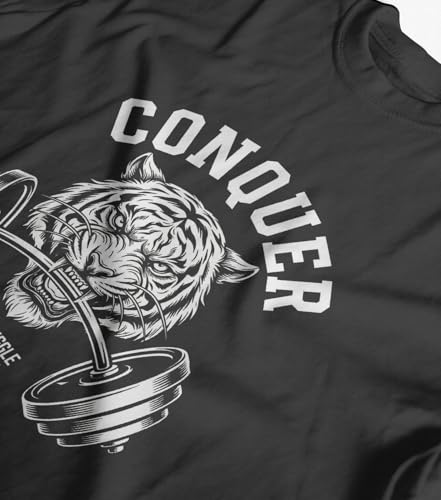 Image of INDISSH T-Shirt for Man | Regular and Plus Size Upto 7XL | Gym Graphic Printed | Round Neck Cotton Fabric Regular fit Casual T-Shirt for man - RNM-Conquer-PAR