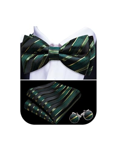 Image of Barry.Wang Paisley Striped Bow Tie for Men Silk Pre-Tied Bowtie Pocket Square Cufflinks Set Formal Wedding Party Prom