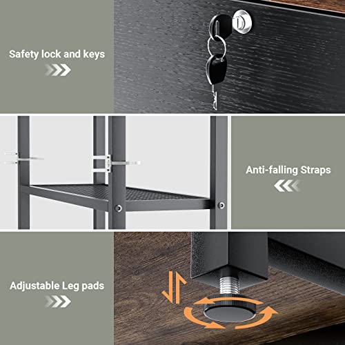 Homieasy Vertical Filing Cabinet With Lock & Charging Station, Large Drawer Wood File Cabinet With Bookshelf, Printer Stand With Open Storage Shelf, Fits Letter Size For Home Office, Black And Rustic #TOP7