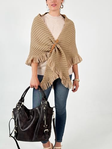CATCHY & CRAFTY Poncho Knitted Cape Shawl Wrap Cardigan for Women Elegant Pullover Sweater Holiday Warm Gifts4