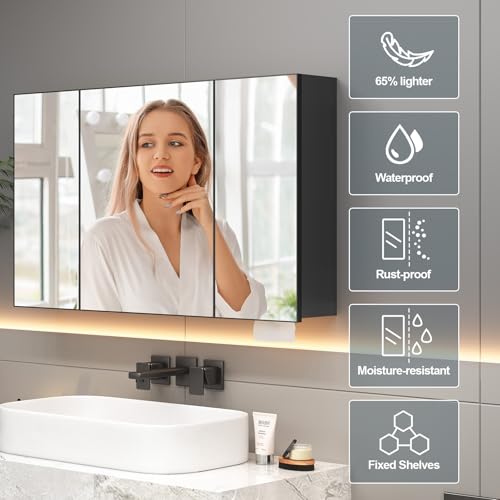 Botiquín para baño de 23,6 x 39,4 pulgadas con espejo, armario de medicinas con marco negro de metal y almacenamiento, listo para instalar, montaje empotrado o superficial miniatura 5
