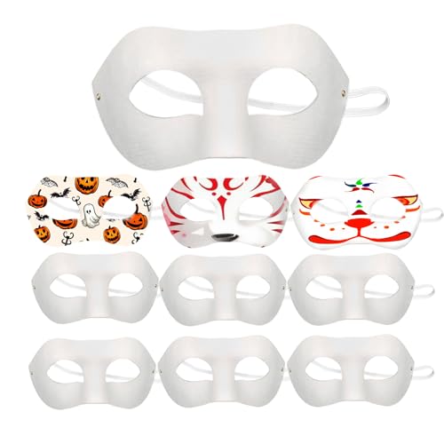 XDGBGFN 10 sztuk białych masek na Halloween, ręcznie malowane, do samodzielnego wykonania, na imprezę taneczną, maskaradę, cosplay
