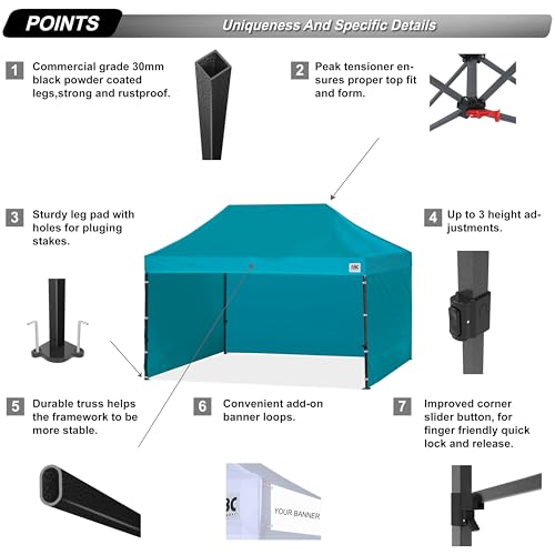 Image of ABCCANOPY Heavy Duty Easy Pop up Canopy Tent with Sidewalls 10x15, Turquoise